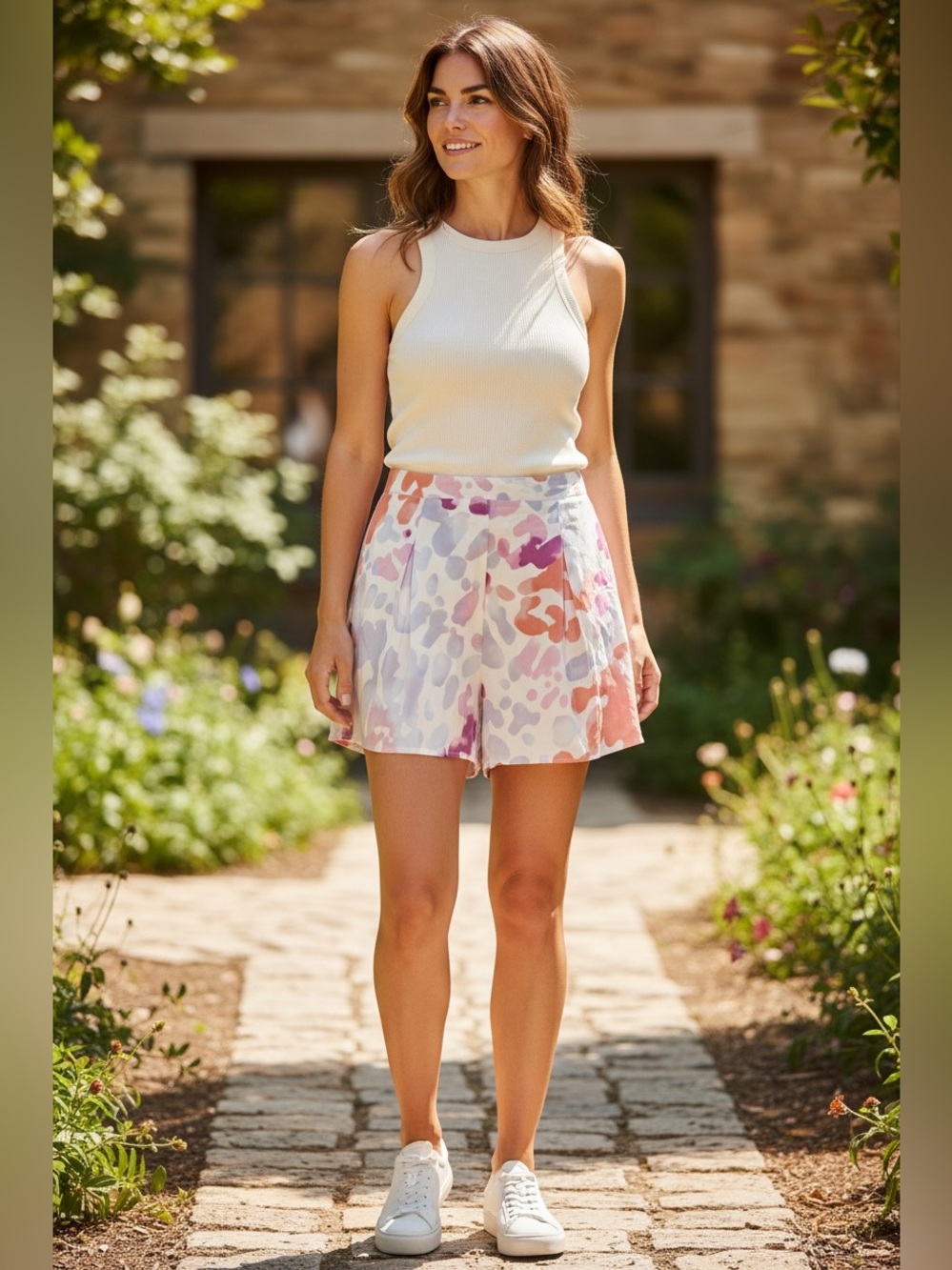 Sadie and Sage Women’s Multicolor Abstract Print Pleated Shorts